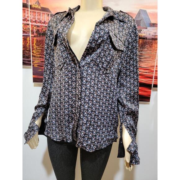 Reiss Navy/Red Lola Printed Shirt Women's US SIZE 10 NEW $260.00 #X - Picture 5 of 14